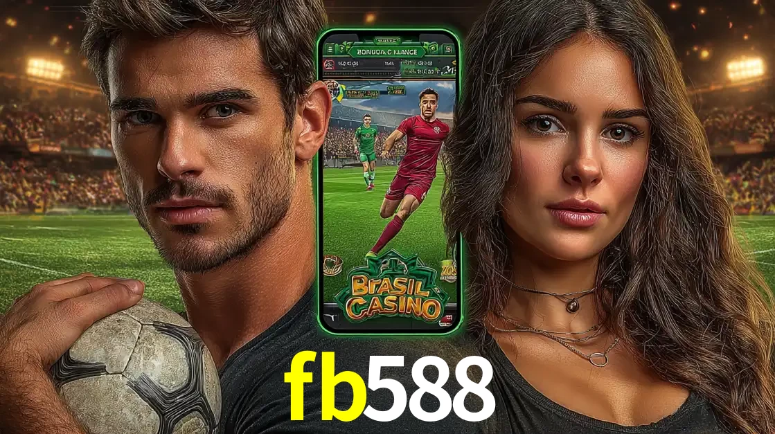 Homem segurando uma bola de futebol e uma mulher ao lado de um smartphone exibindo o jogo de apostas esportivas da fb588. Faça seu palpite no cassino online.